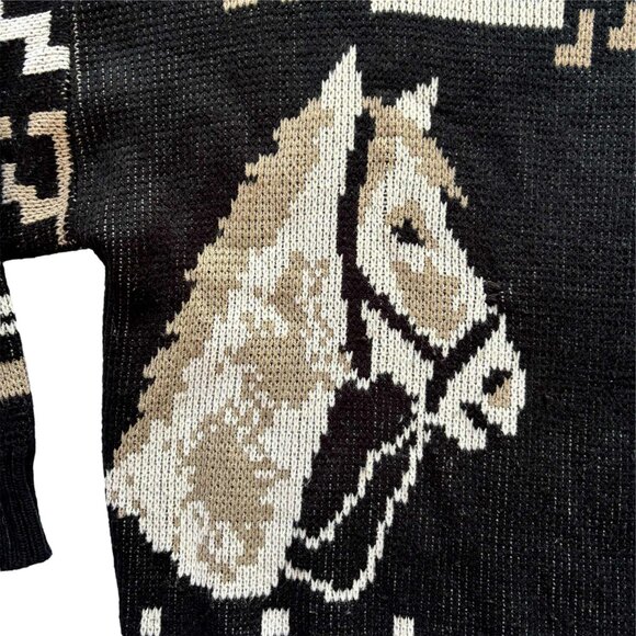 Vintage Genoa By Brenda Lim Knit Horse Western Novelty Sweater RARE size L Korea - Picture 8 of 9